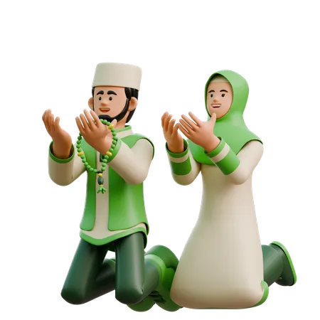 Ramadan couple doing muslim prayer  3D Illustration