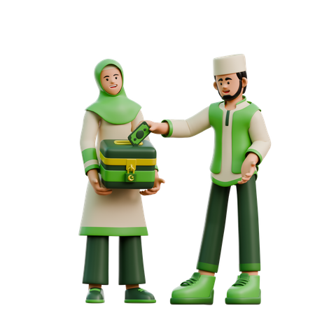 Ramadan couple giving charity  3D Icon