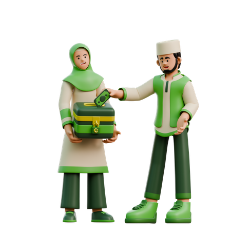 Ramadan couple giving charity  3D Illustration