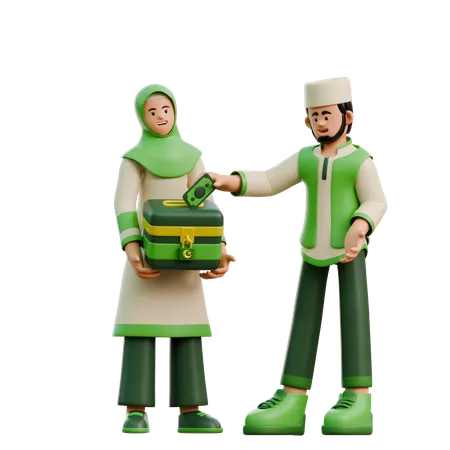 Ramadan couple giving charity  3D Illustration