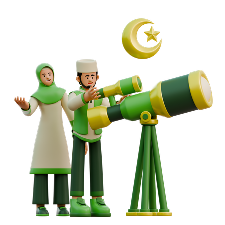 Ramadan couple looking at Hillal  3D Icon
