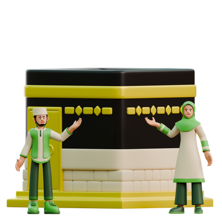 Ramadan couple near Kaaba  3D Illustration