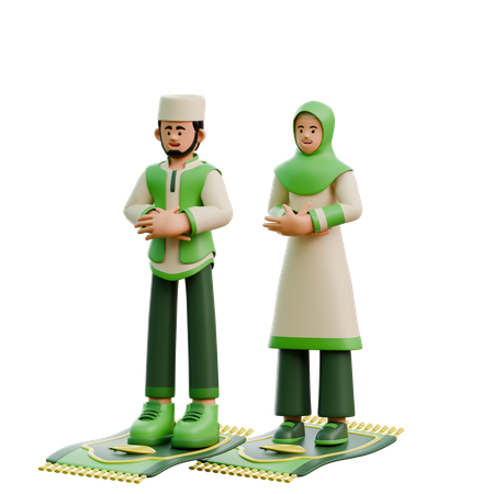 Ramadan couple perform prayers  3D Illustration