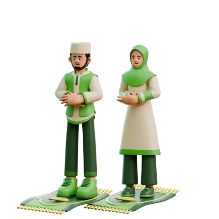 Ramadan couple perform prayers  3D Illustration