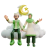 Ramadan couple sitting on clouds