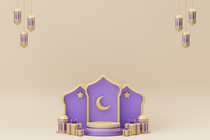 Podio de la media luna de Ramadán  3D Illustration