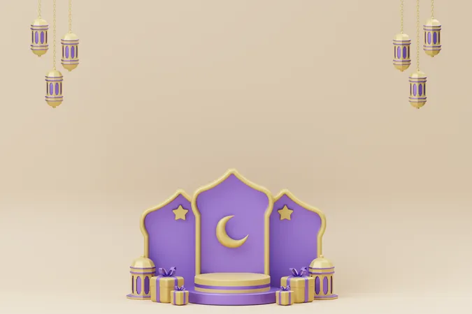 Podio de la media luna de Ramadán  3D Illustration