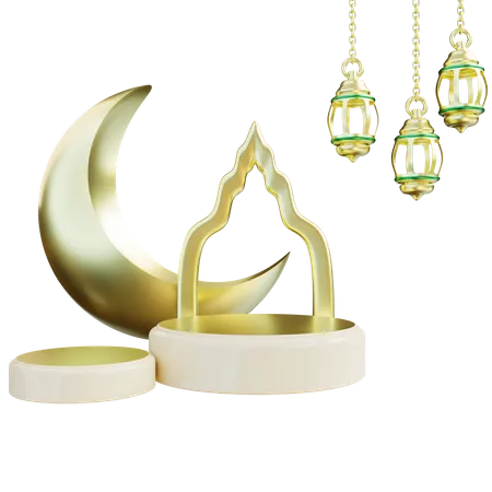 Ramadan Crescent Moon Podium  3D Icon