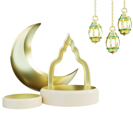 Ramadan Crescent Moon Podium  3D Icon