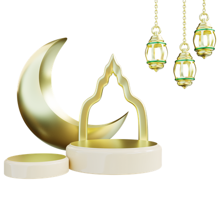 Ramadan Crescent Moon Podium 3D Icon