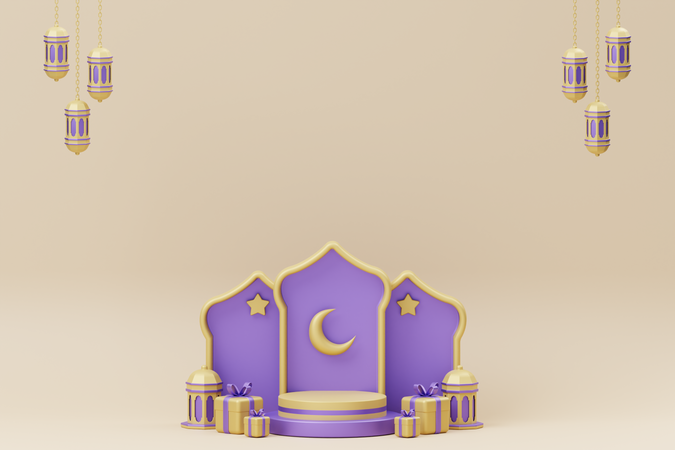 Ramadan crescent podium  3D Illustration