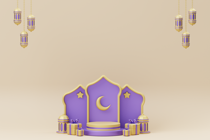 Podium du croissant de Ramadan  3D Illustration