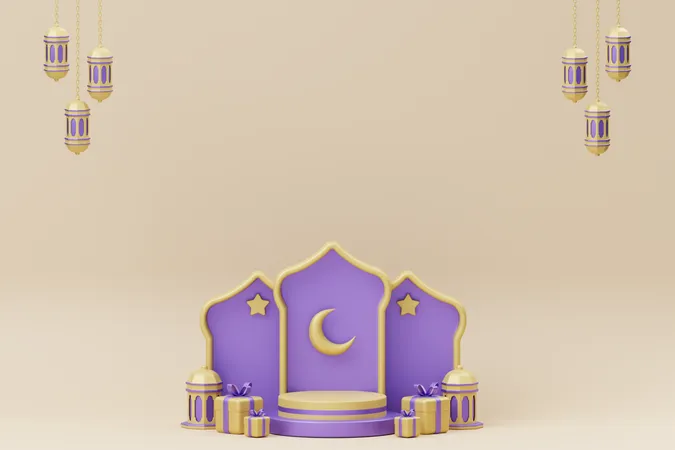 Podium du croissant de Ramadan  3D Illustration