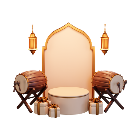 Ramadan Drum And Gift Podium 3D Illustration