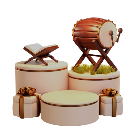 Ramadan Drum And Quran Book Podium  3D Icon