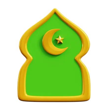 Mosque Window Arch With Crescent Moon Symbol For Ramadan Islam Ornament Decoration 3 D Icon Illustration Render Design 3D Icon