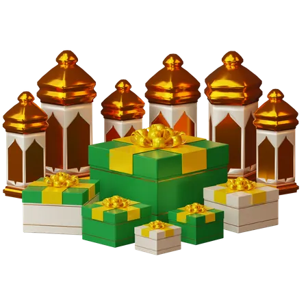 Ramadan gift and lantern 3D Illustration