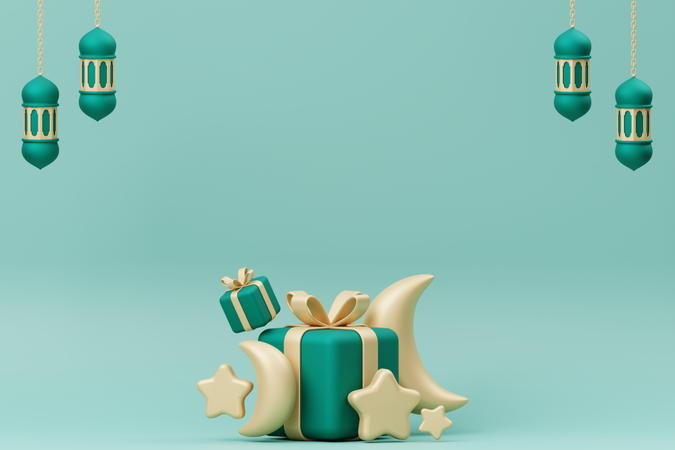 Ramadan Gift with Crescents  3D Icon