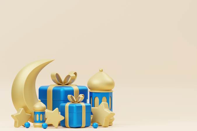 Ramadan Gift with Crescents  3D Illustration