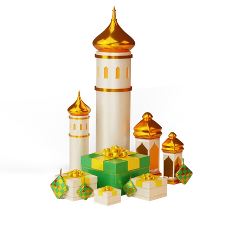 Ramadan Gift with Mosque 3D Illustration
