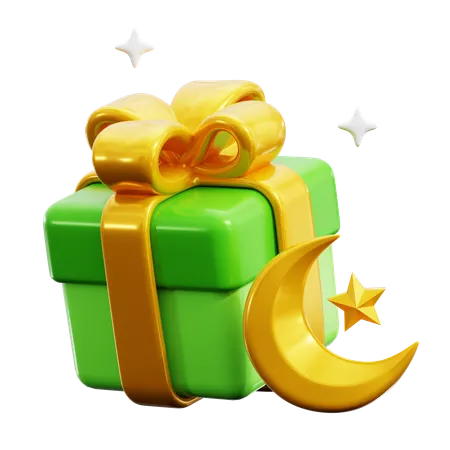 Gift Box Reward Prize With Crescent Moon Symbol For Ramadan Event Activity 3 D Icon Illustration Render Design 3D Icon