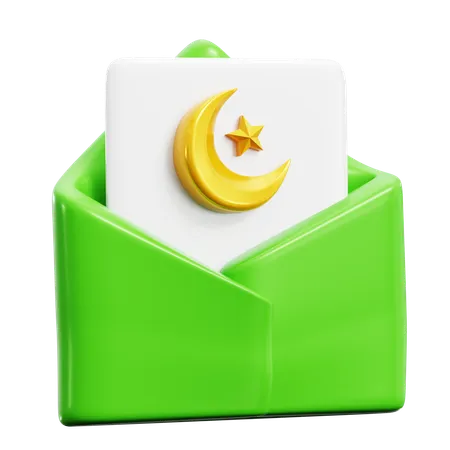 Ramadan Event Greeting Envelope Paper With Crescent Moon Symbol 3 D Icon Illustration Render Design 3D Icon