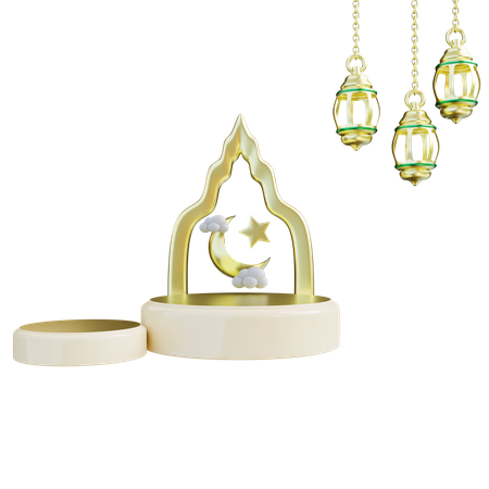 Ramadan Half Moon And Star Podium  3D Icon