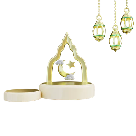 Ramadan Half Moon And Star Podium 3D Icon
