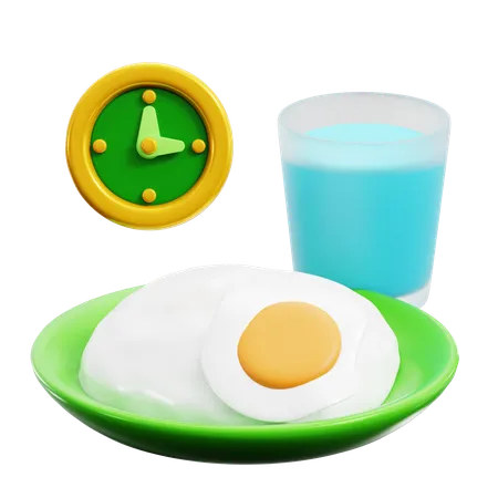 Food And Drink With Clock And Cloud For Sahur Night Meal Before Fasting During Ramadan Month 3 D Icon Illustration Render Design 3D Icon