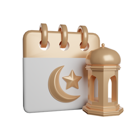 Ramadan-Kalender mit Laterne  3D Illustration
