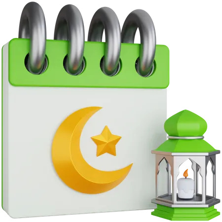 Ramadan-Kalender mit Laternenlichtern  3D Icon