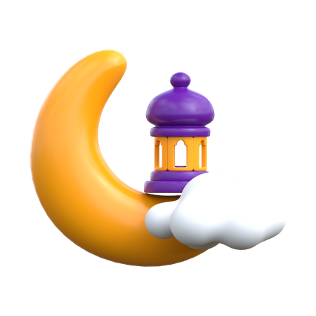 Ramadan Lantern On Crescent Moon  3D Icon