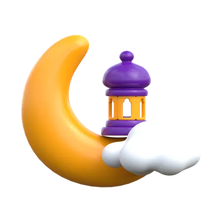 Lanterne de ramadan sur le croissant de lune  3D Icon