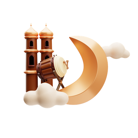 Lua do Ramadã com bedug  3D Illustration