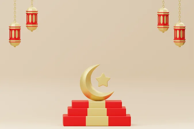 Pódio da lua do Ramadã  3D Illustration