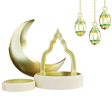 Ilustracion 3 D Podio De La Luna Creciente De Ramadan 3D Icon