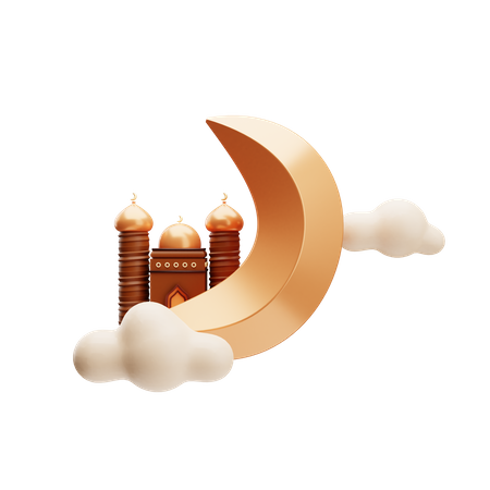 Lune du Ramadan avec mosquée  3D Illustration