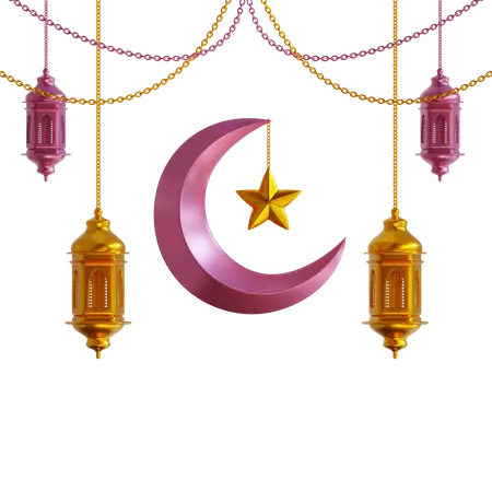 Lune et lanterne du Ramadan  3D Illustration