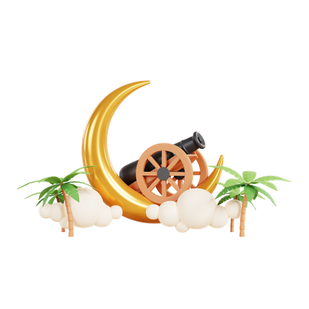 Ramadan Mond mit Kanone  3D Illustration