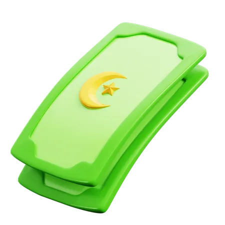 Money Cash With Crescent Moon Symbol For Islamic Tax Payment And Zakah Fitrah Islam Obligatory Donation For Muslim Community 3 D Icon Illustration Render Design 3D Icon