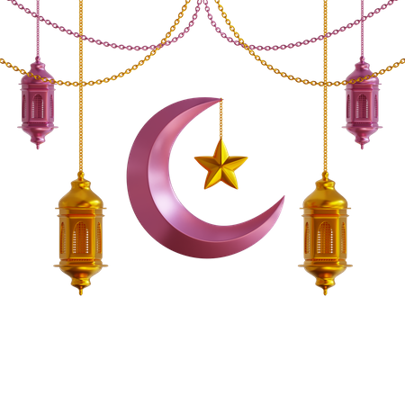 Ramadan Moon and Lantern  3D Illustration