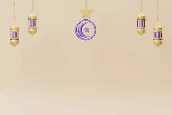 Ramadan Moon Lantern  3D Illustration