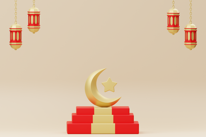 Ramadan moon podium  3D Illustration