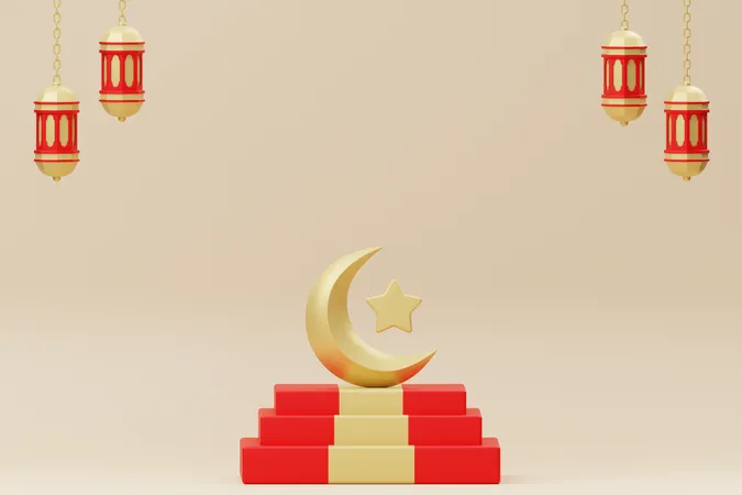 Ramadan moon podium  3D Illustration