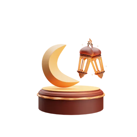 Ramadan moon podium  3D Illustration