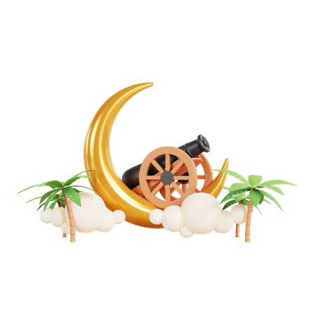 Ramadan moon with cannon  3D Illustration