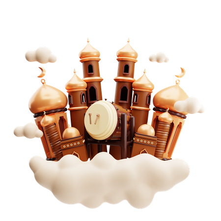 Nuage de Ramadan avec tambour  3D Illustration