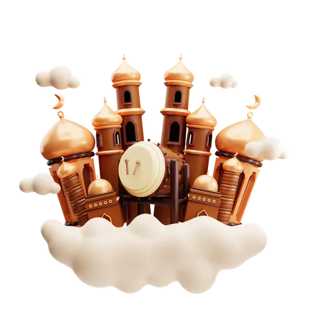 Nuage de Ramadan avec tambour  3D Illustration