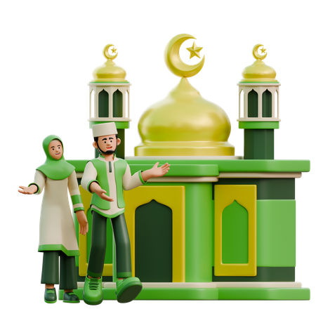 Ramadhan-Paar geht in die Moschee  3D Illustration