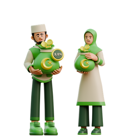 Pareja pagando zakat durante el Ramadán  3D Illustration